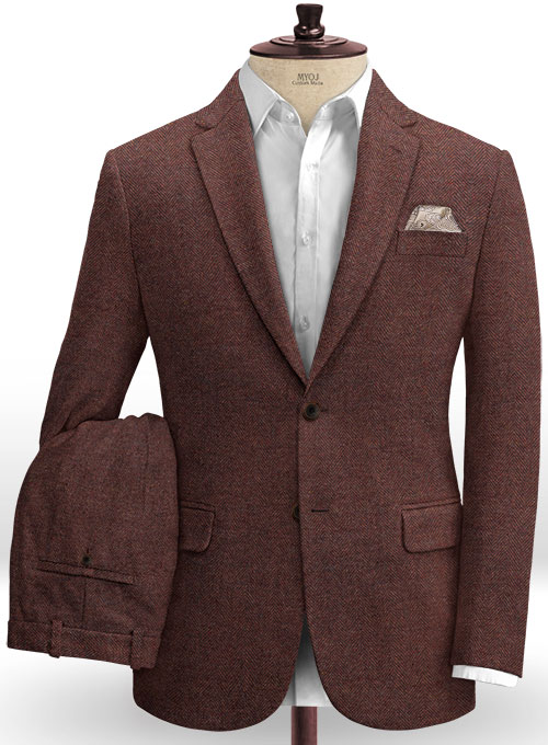 Royal Wine Herringbone Tweed Suit