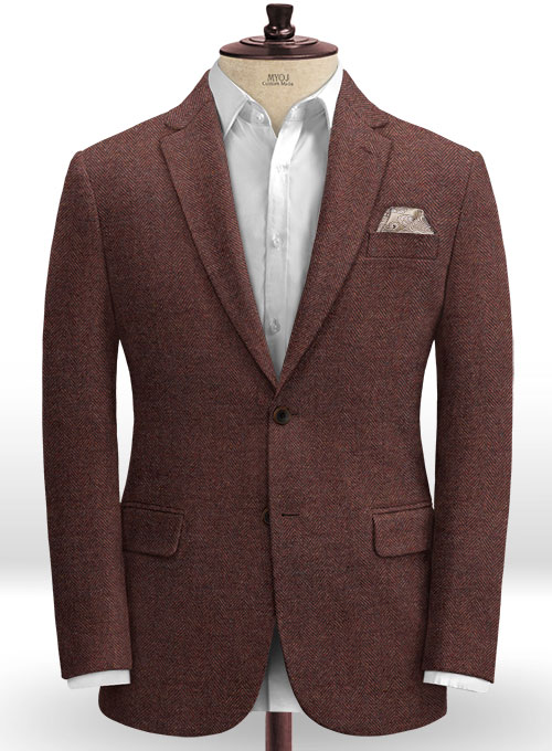 Royal Wine Herringbone Tweed  Suit