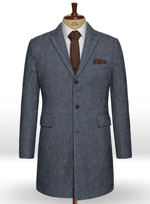 Runway Blue Flecks Donegal Tweed Overcoat