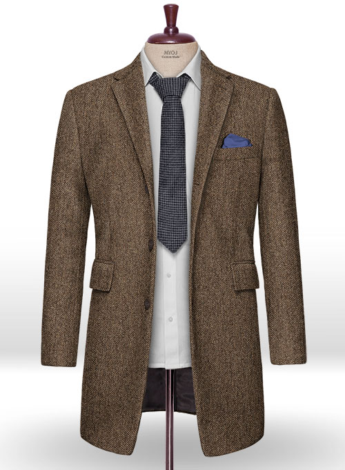 Rust Herringbone Tweed Overcoat