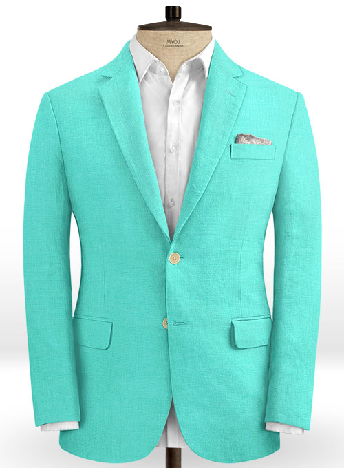 Safari Teal Blue Cotton Linen Suit - Click Image to Close