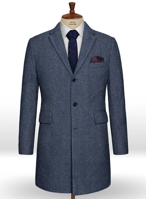 Showman Blue Herringbone Tweed Overcoat