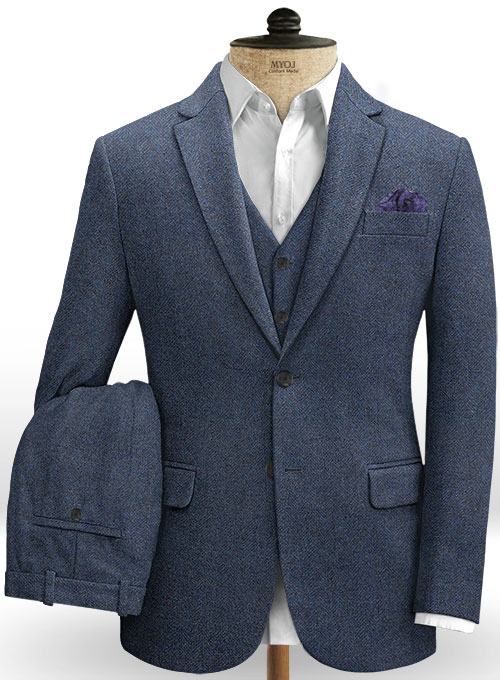 Showman Blue Herringbone Tweed Suit