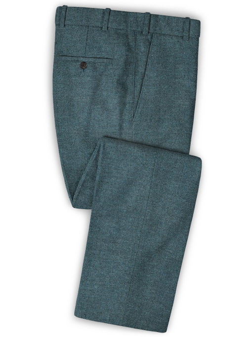 Teal Blue Herringbone Tweed  Suit