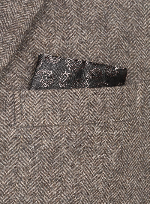 Vintage Dark Brown Herringbone Tweed Jacket - Leather Trims - Click Image to Close