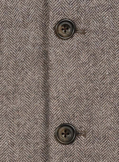 Vintage Dark Brown Herringbone Tweed Jacket - Leather Trims - Click Image to Close