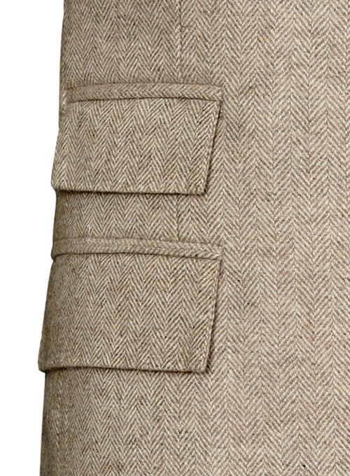 Vintage Herringbone Light Beige Tweed Long Coat - Click Image to Close