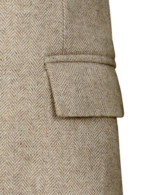 Vintage Herringbone Light Beige Tweed Long Coat - Click Image to Close
