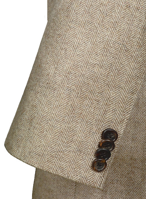 Vintage Herringbone Light Beige Tweed Long Coat - Click Image to Close