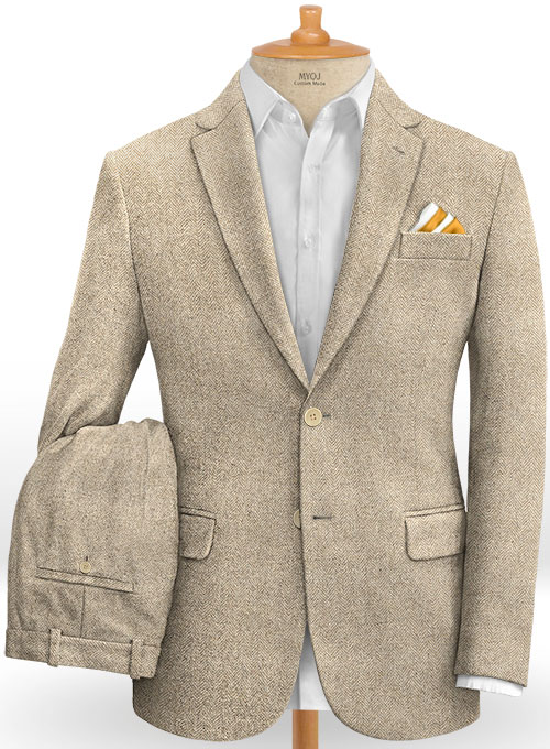 Vintage Herringbone Light Beige Tweed Suit