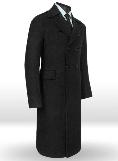 Vintage Plain Black Tweed GQ Trench Coat