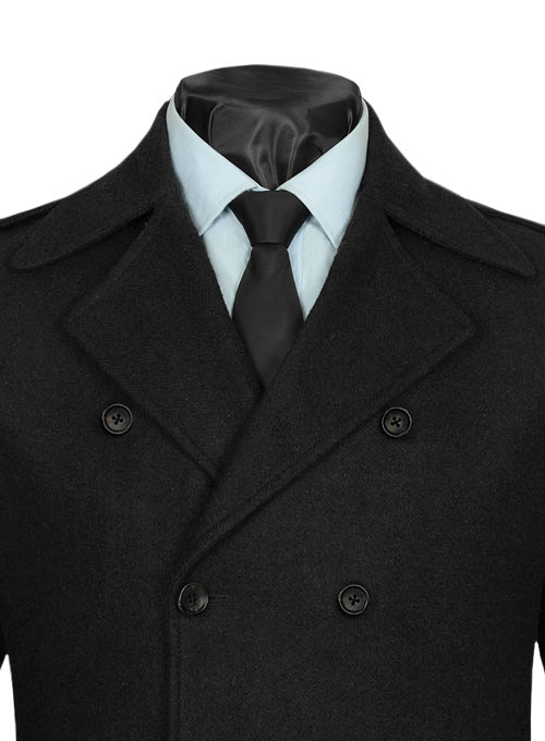 Vintage Plain Black Tweed GQ Trench Coat
