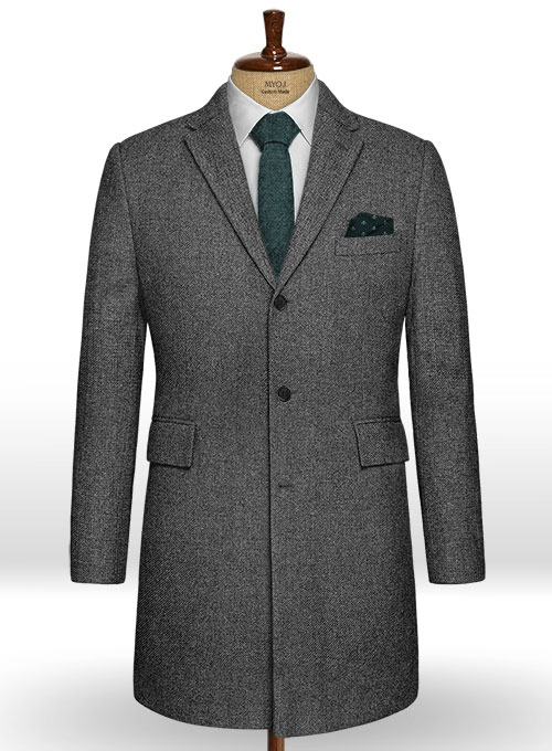 Vintage Dark Gray Weave Tweed Overcoat