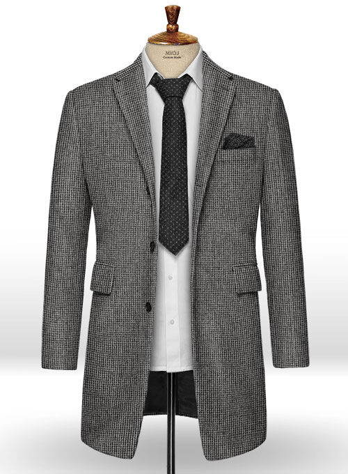 Vintage Gray Macro Weave Tweed Overcoat - Click Image to Close