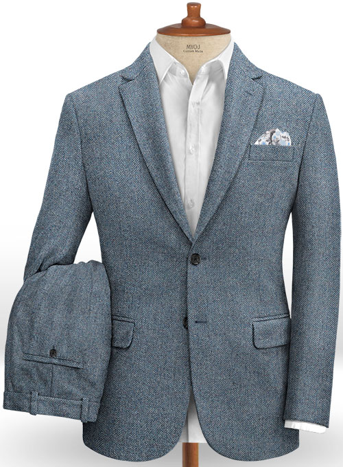 Vintage Herringbone Blue Tweed Suit