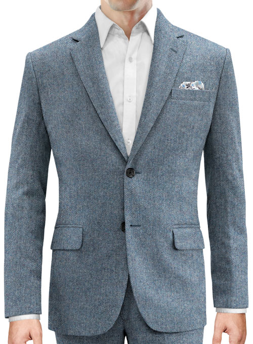 Vintage Herringbone Blue Tweed Suit - Click Image to Close