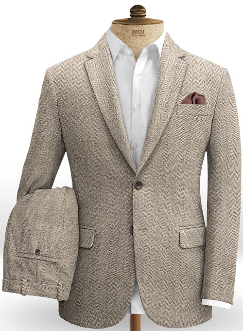 Vintage Herringbone Brown Tweed Suit