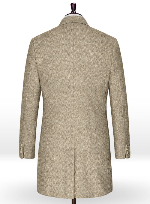 Vintage Herringbone Light Beige Tweed Overcoat - Click Image to Close