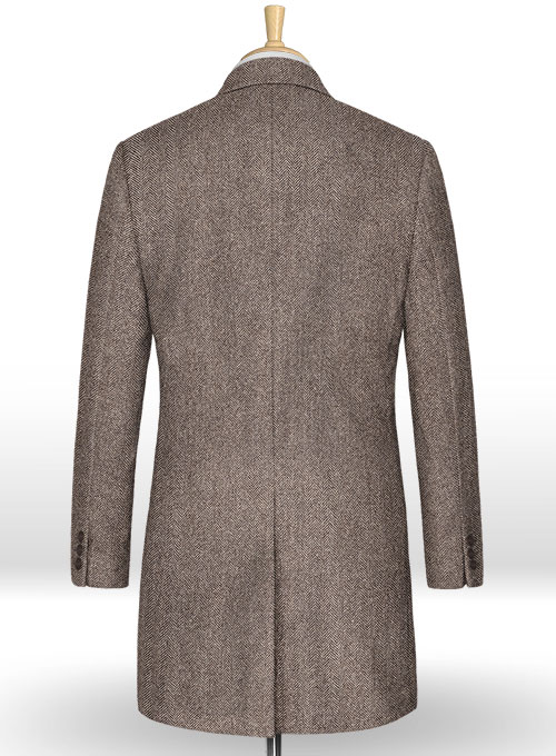 Vintage Herringbone Dark Brown Tweed Overcoat