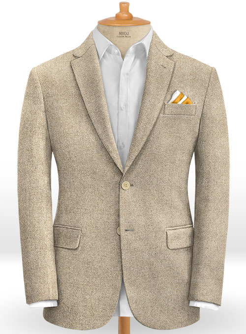 Vintage Herringbone Light Beige Tweed Jacket