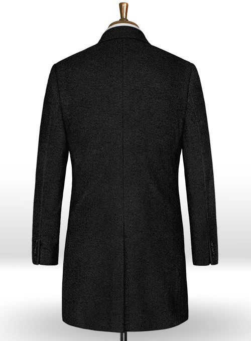 Vintage Plain Black Tweed Overcoat