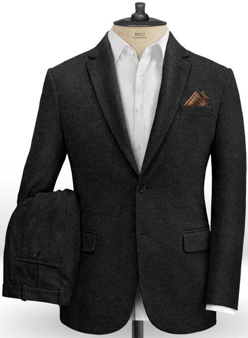 Vintage Plain Black Tweed Suit