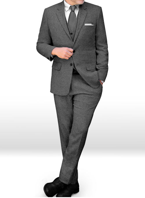 Vintage Plain Dark Gray Tweed Suit