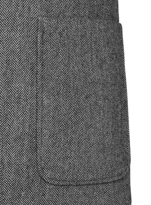 Vintage Herringbone Gray Tweed Patch Pocket Jacket - Click Image to Close