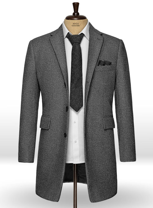 Vintage Plain Dark Gray Tweed Overcoat - Click Image to Close