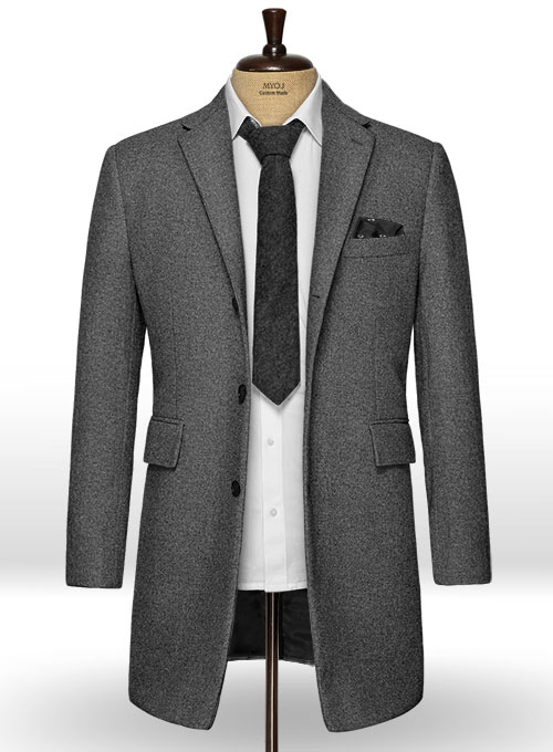 Vintage Plain Dark Gray Tweed Overcoat