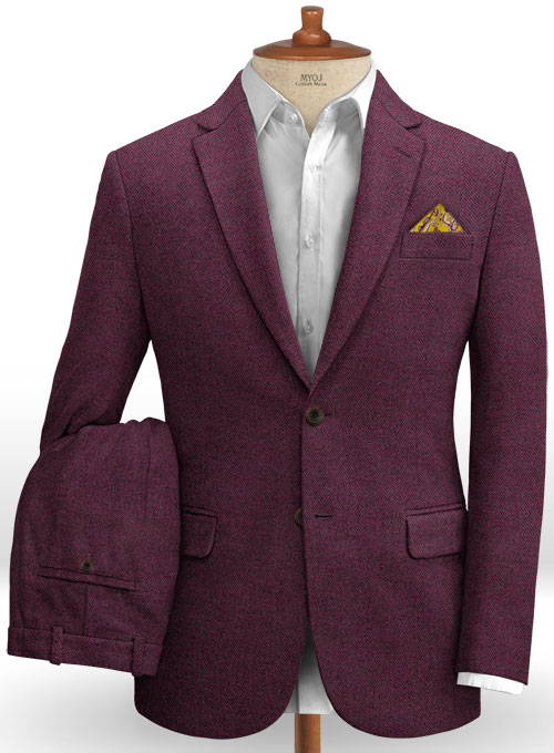 Wine Herringbone Tweed Suit