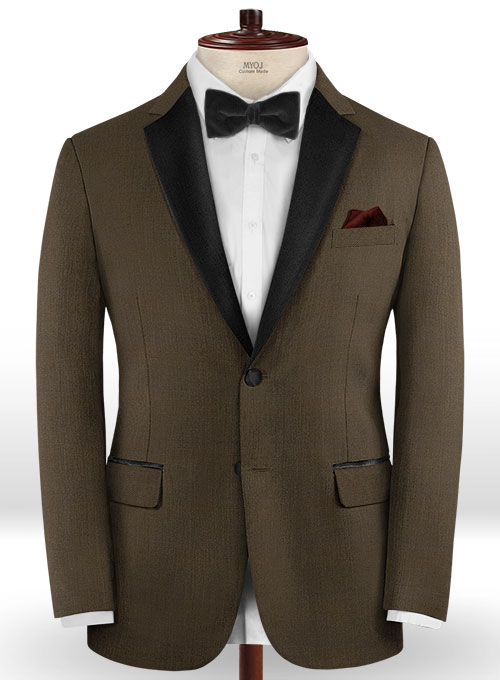 Worsted Dark Brown Wool Tuxedo Suit